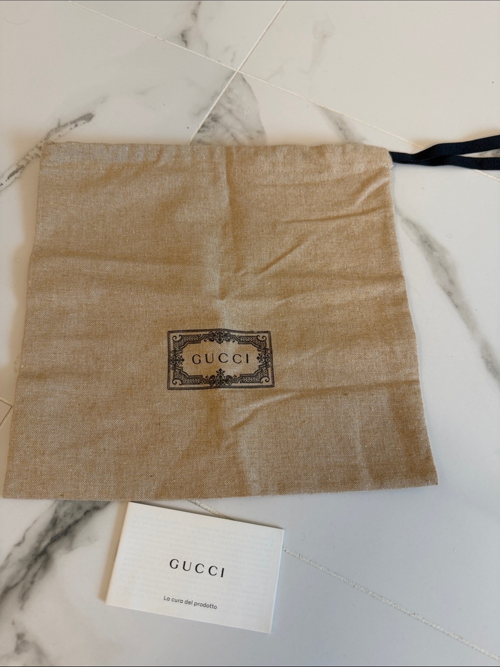 Gucci Beige Cotton Drawstring Pouch with Black Logo